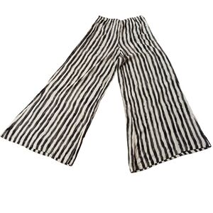 Striped Black and White Wide-Leg Pants